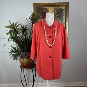 Rafaella Swing Coat Women Large Coral Orange Cotton Blend Button Front Trench